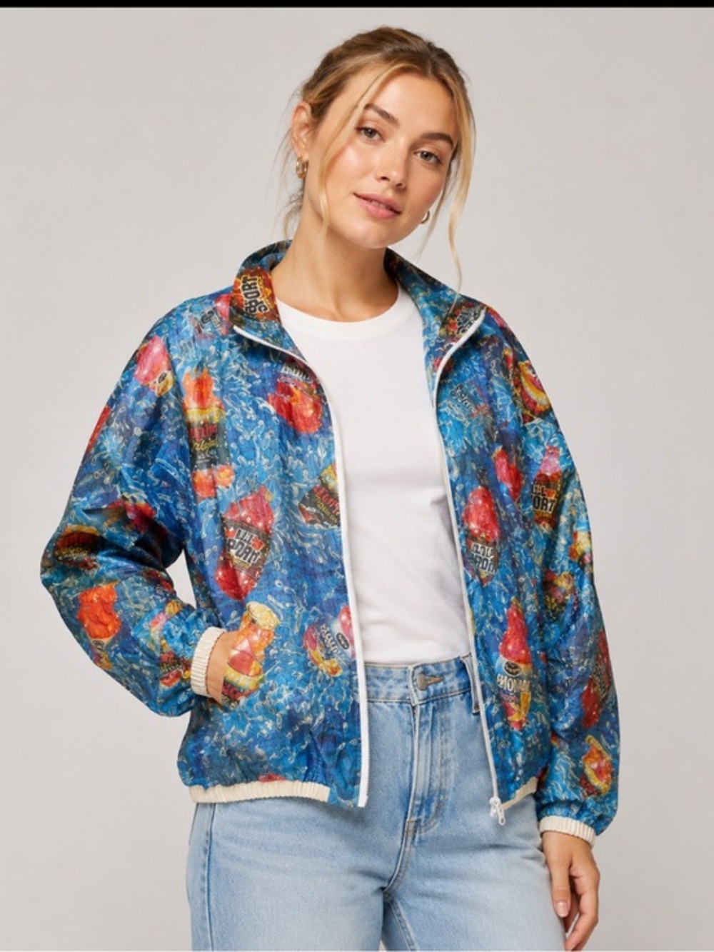 Vintage 90’s Tyvek All Sport Beverage Print Windbreaker Jacket One Size Y2K